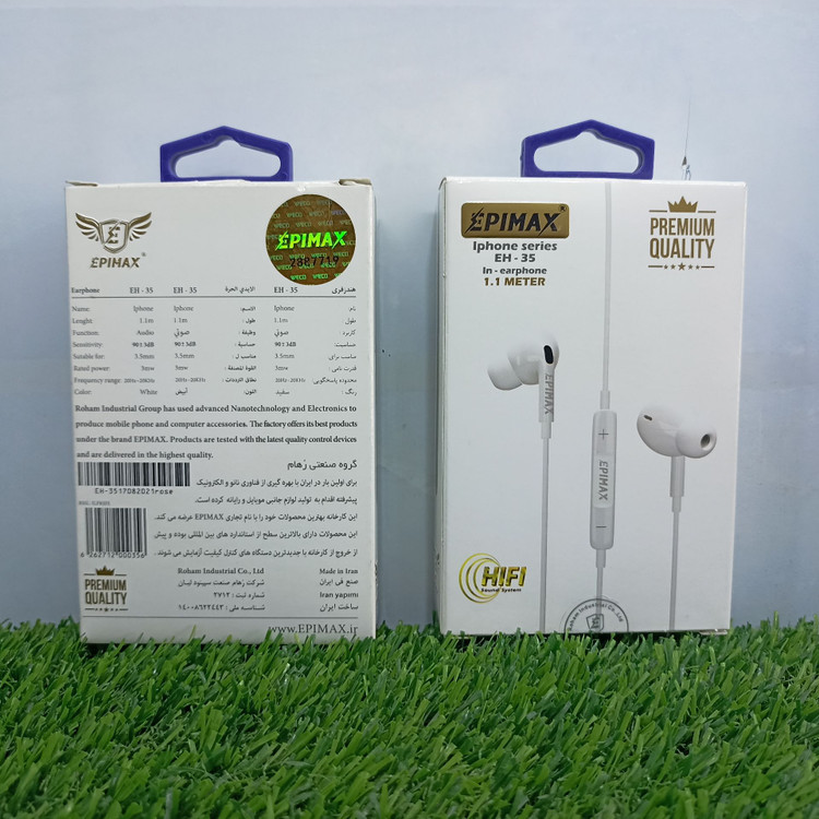هندزفری با سیم اپی مکس مدل EH-35 با جک 3.5 میلیمتری – HiFi، میکروفون داخلی، کلید فیزیکی روی کابل، کابل TPE 110 سانت
