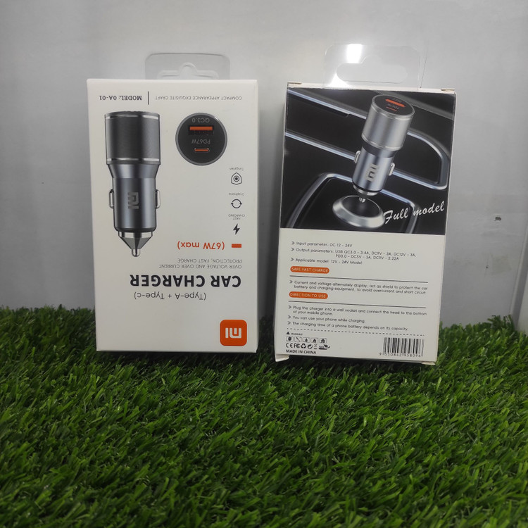شارژر فندکی 67 وات شیائومی مدل OA-01 – دو پورت (USB-C و USB-A)، شارژ سریع، محافظت هوشمند
