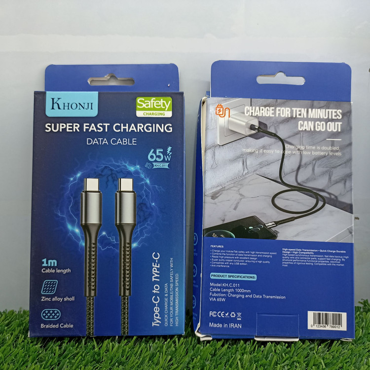 کابل شارژ دو سر تایپ سی C خنجی مدل KH‑C011 – کابل مقاوم و کاربردی برای دستگاههای USB‑C