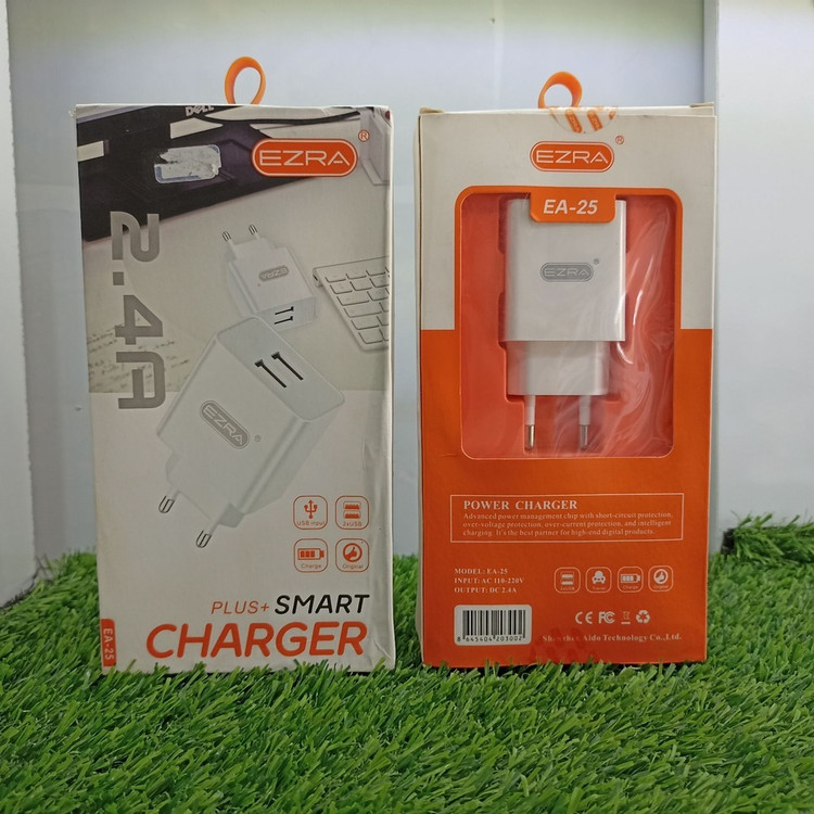 شارژر دیواری 2.4 آمپر ازرا مدل EA‑25 – دو خروجی USB با شارژ سریع و ایمن